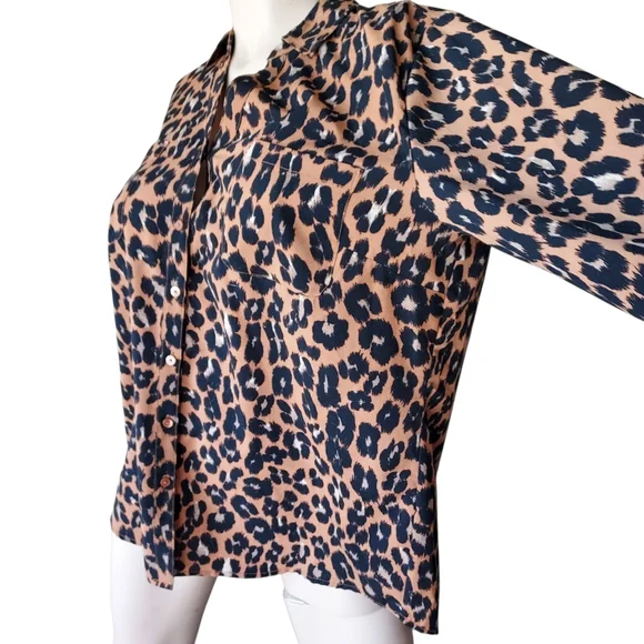 Talbots Cheetah Print Button Down Long Sleeve Womens Top Size Large - Picture 7 of 15